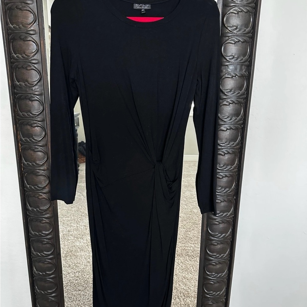 Topshop Black Long Sleeve Dress with Twist Detail
